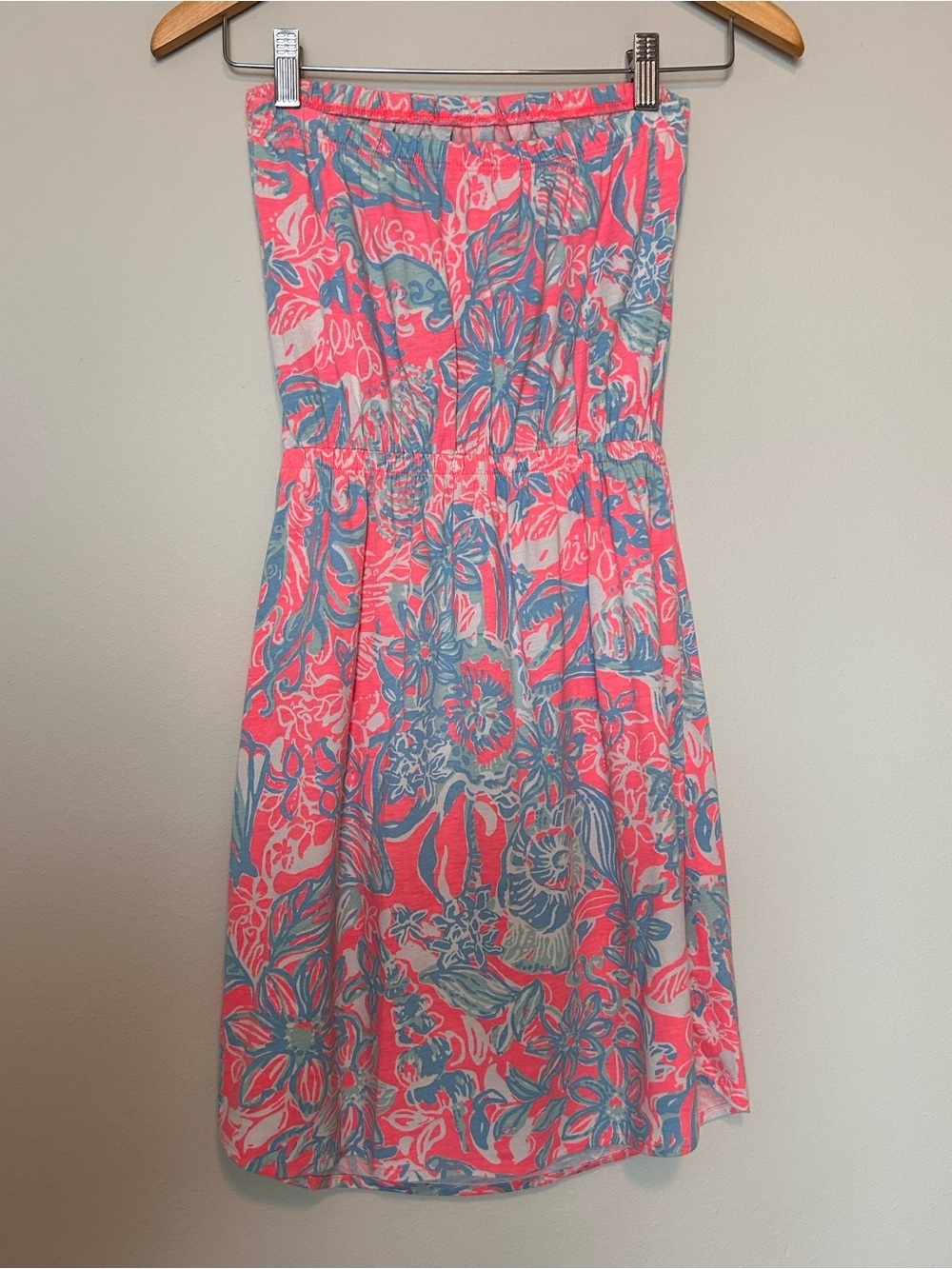 Lilly Pulitzer Pink and Light Blue Strapless Floral Sundress - Picture 4 of 10